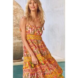 FARM Rio Mixed Fruits Paradise Cotton Midi Sundress In Multicolored Size M NWOT